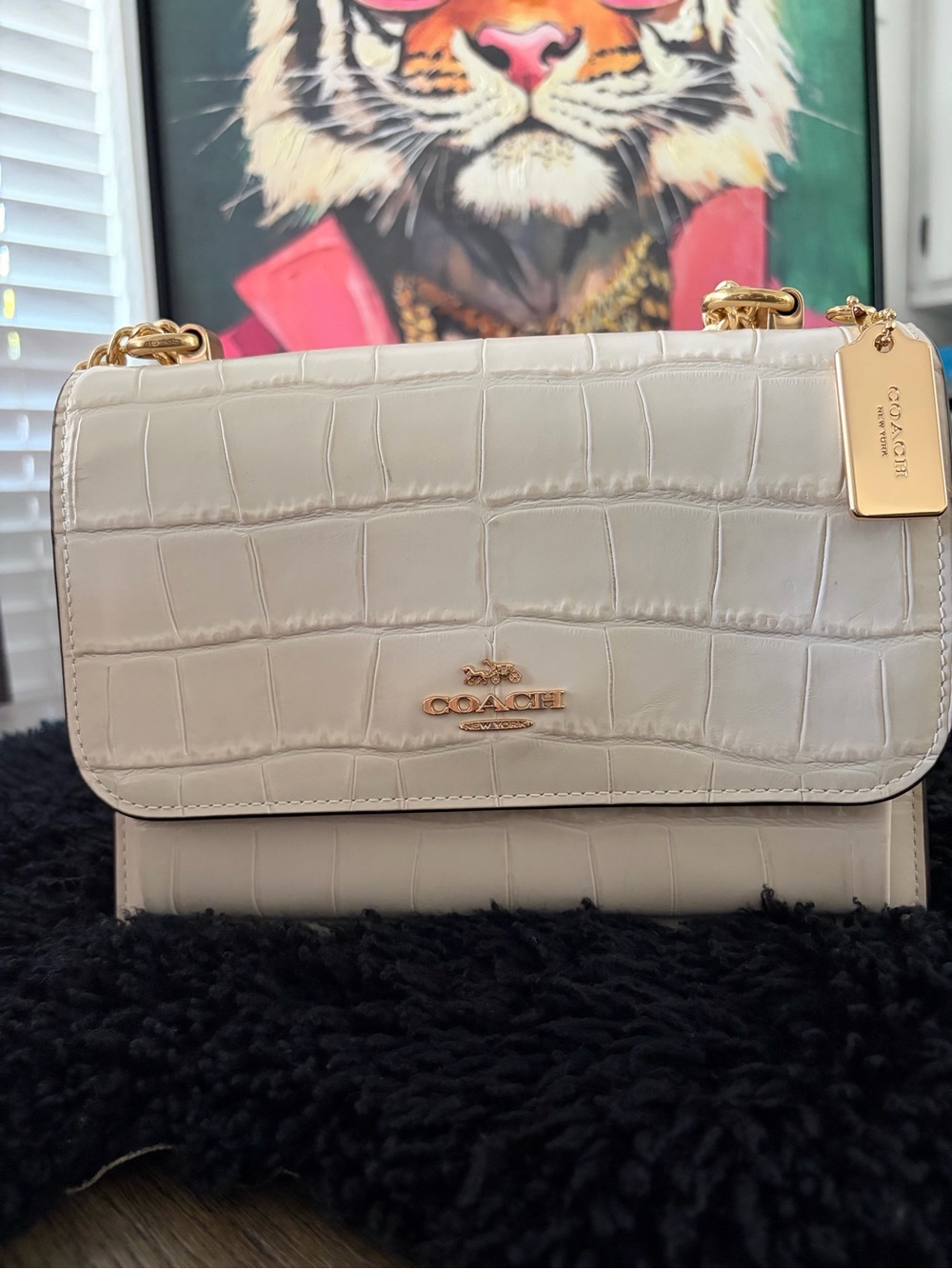 Coach Cream Croc-Embossed Leather Crossbody with Gold Hardware